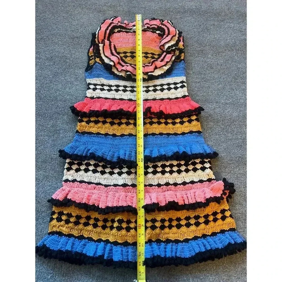 $950 Zimmermann Handmade Real Croch Tiggy Frill Tiered Pompom Dress Resort Sz 12 - Picture 16 of 16